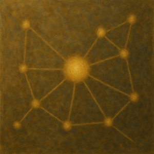 Leuchtendes, sternförmiges Netzwerk-Diagramm mit einem zentralen Knotenpunkt – Sinnbild für individuelle Souveränität in vernetzten Systemen