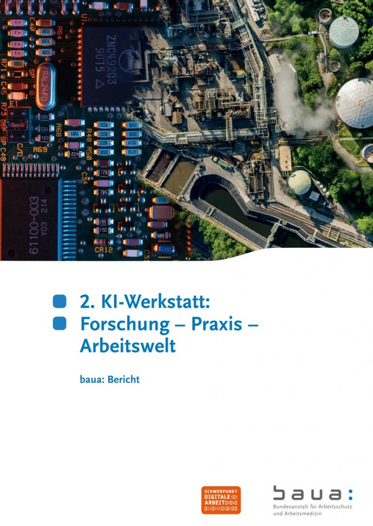 Berichtscover „2. KI-Werkstatt: Forschung – Praxis – Arbeitswelt“, Bundesanstalt für Arbeitsschutz und Arbeitsmedizin (BAuA)