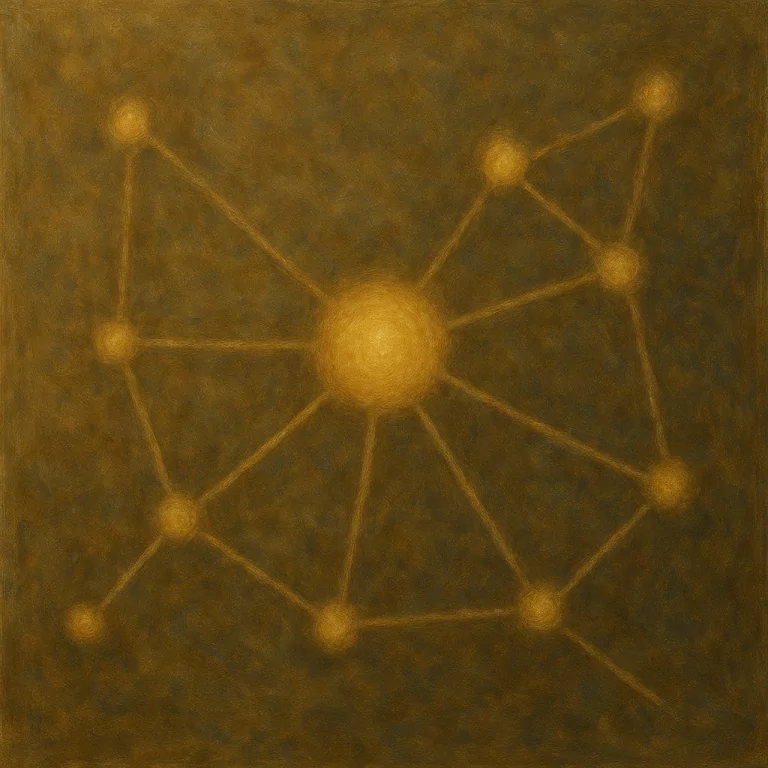 Leuchtendes, sternförmiges Netzwerk-Diagramm mit einem zentralen Knotenpunkt – Sinnbild für individuelle Souveränität in vernetzten Systemen