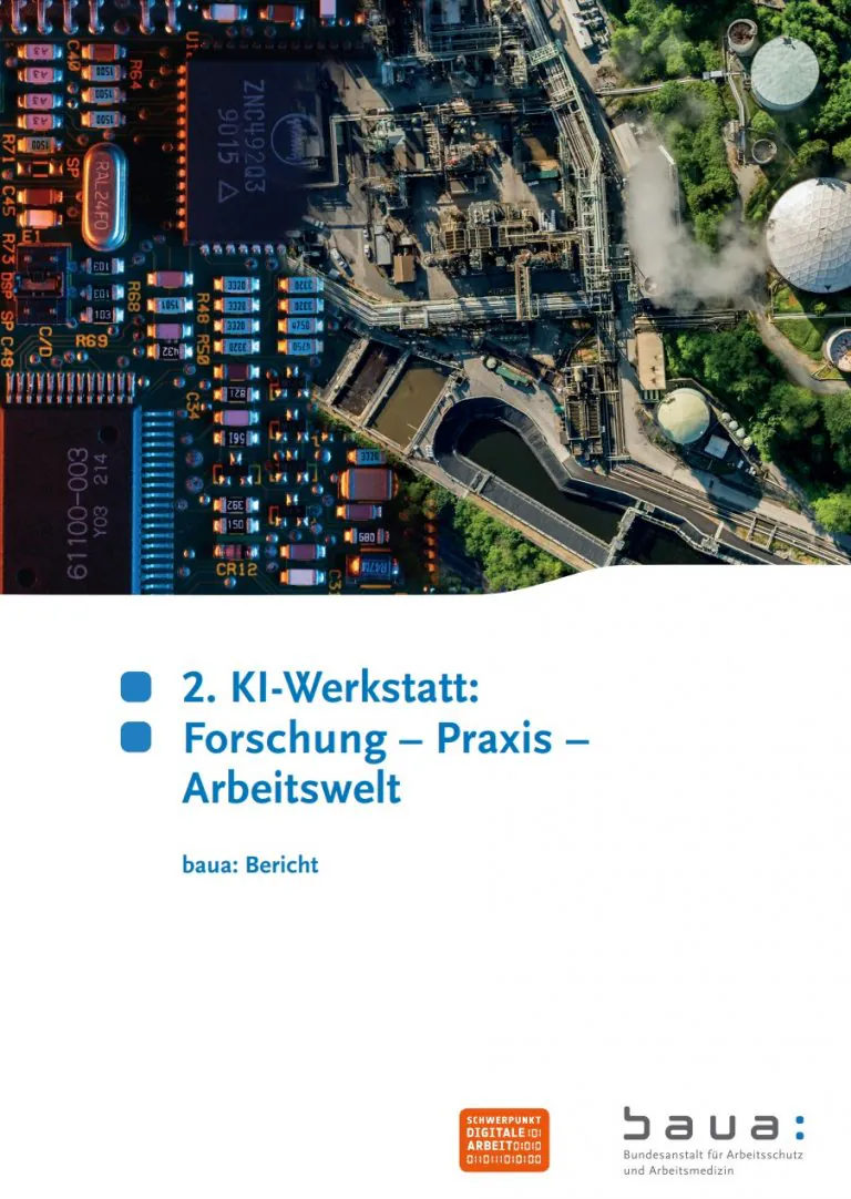 Berichtscover „2. KI-Werkstatt: Forschung – Praxis – Arbeitswelt“, Bundesanstalt für Arbeitsschutz und Arbeitsmedizin (BAuA)